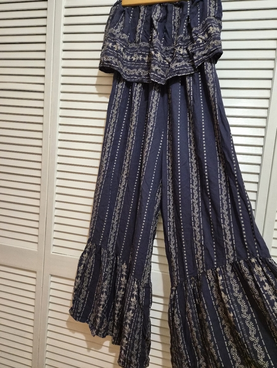 Japna Pants - Japna Navy and White Printed Wide-Leg Jumpsuit